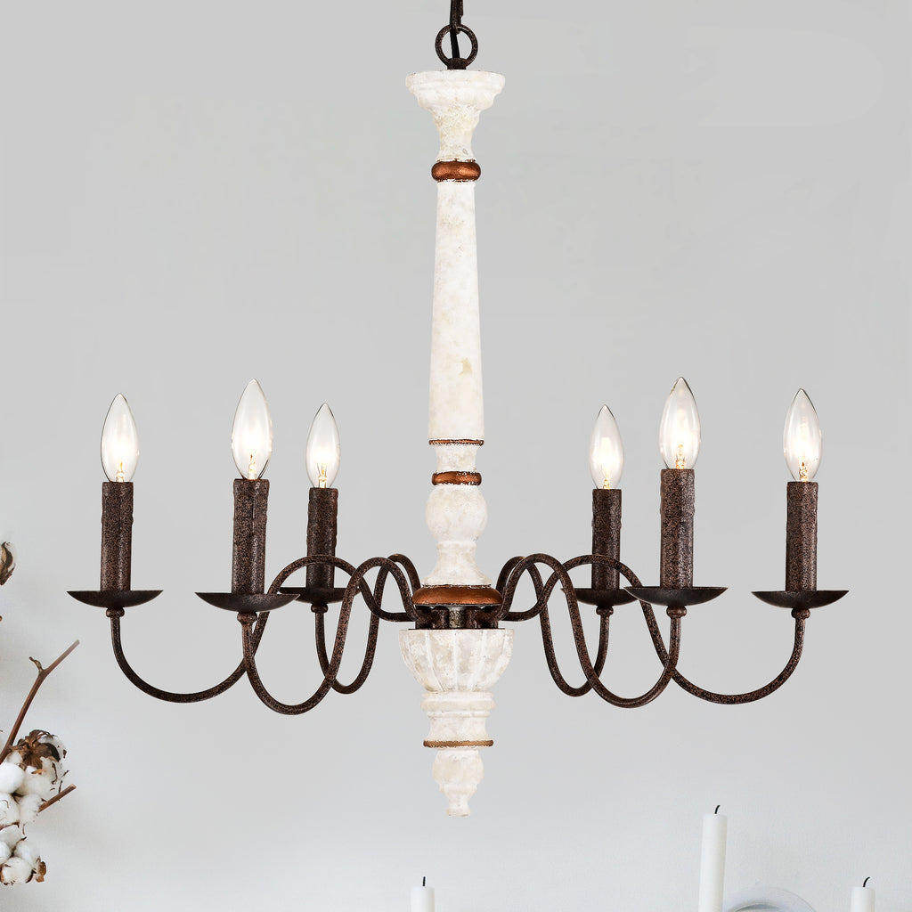 Retro White And Rust Color Chandelier With Light Fixture 6 Light E12 NO Include Bulb Pendant Light Fixtures For Dining Room, Lobby, Kitchen, Bedroom, Living Room, Conference Room, Home Office