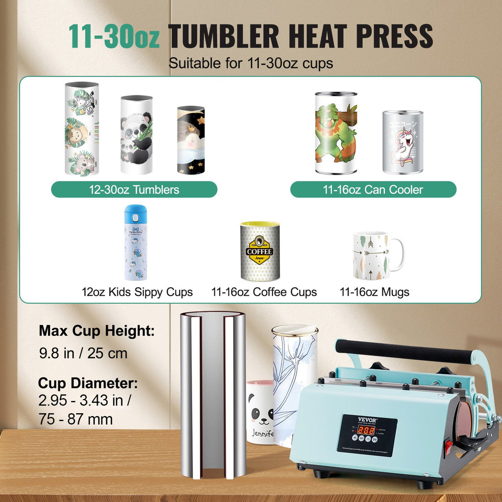 Tumbler Heat Press Machine, 11-30oz Mug Press, Heat Up Fast And Even, Tumbler Press With Sublimation Paper, Tape And Gloves, Temp And Time Setting, For Sublimation Tumblers, Cups, Mugs, Green