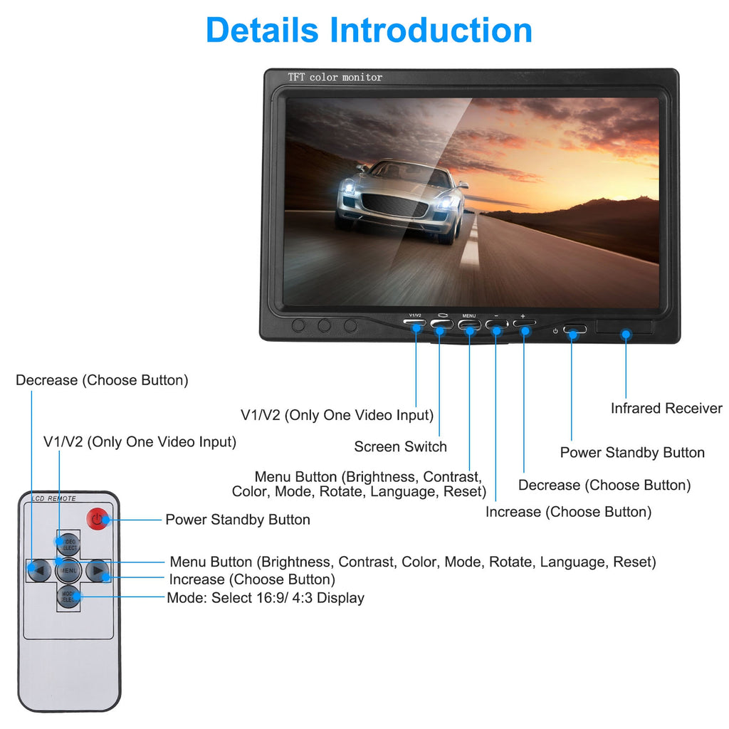 1Pc 7In Screen Backup Camera System Vehicle Rear View Monitor Kit IP67 Waterproof Car Parking Reverse System With Night Vision For Car Trunk Van SUV