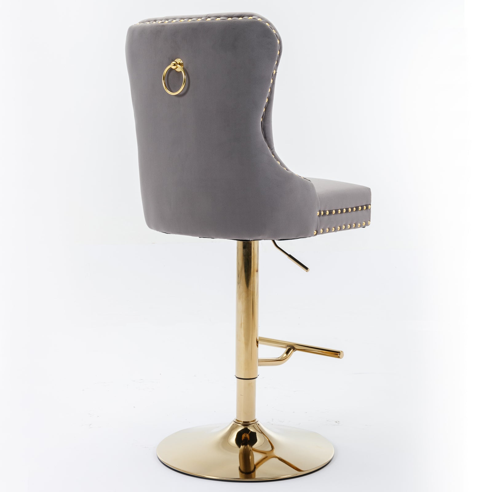 A&A Furniture,Thick Golden Swivel Velvet Barstools Adjusatble Seat Height From 25-33 Inch, Modern Upholstered Bar Stools With Backs Comfortable Tufted For Home Pub And Kitchen Island Gray,Set Of 2