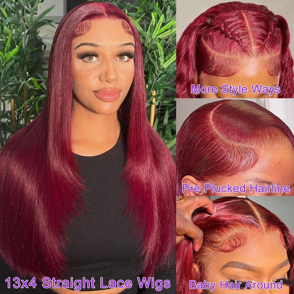 99j Burgundy Lace Front Wigs Human Hair Straight Wigs For Women