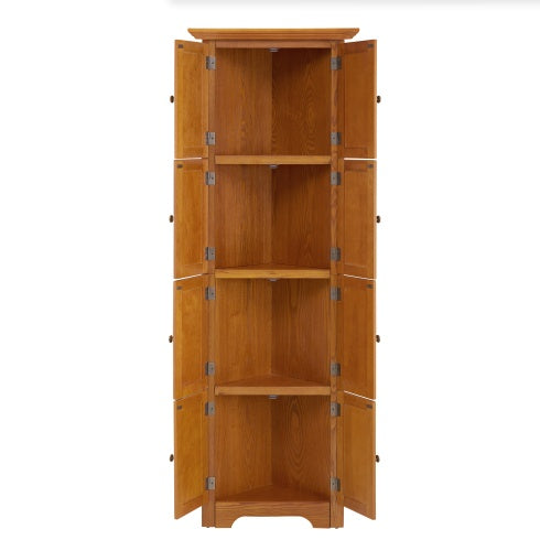 4-Tier 72 Corner Kitchen Pantry Storage Cabinet With 8 Doors Tall Storage Cabinet, Corner Cabinet And Adjustable Shelves, Home Farmhouse Bookshelf Cabinet For Bathroom, Living Room, Kitchen OAK