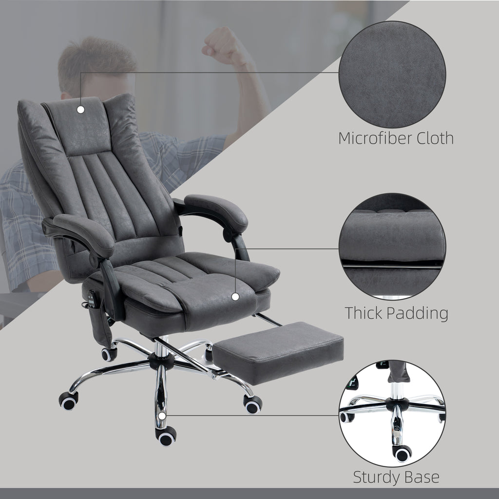 Massage Office Chair with 6 Points and Heat, Reclining Computer Chair with Adjustable Height and Footrest, Dark Blue