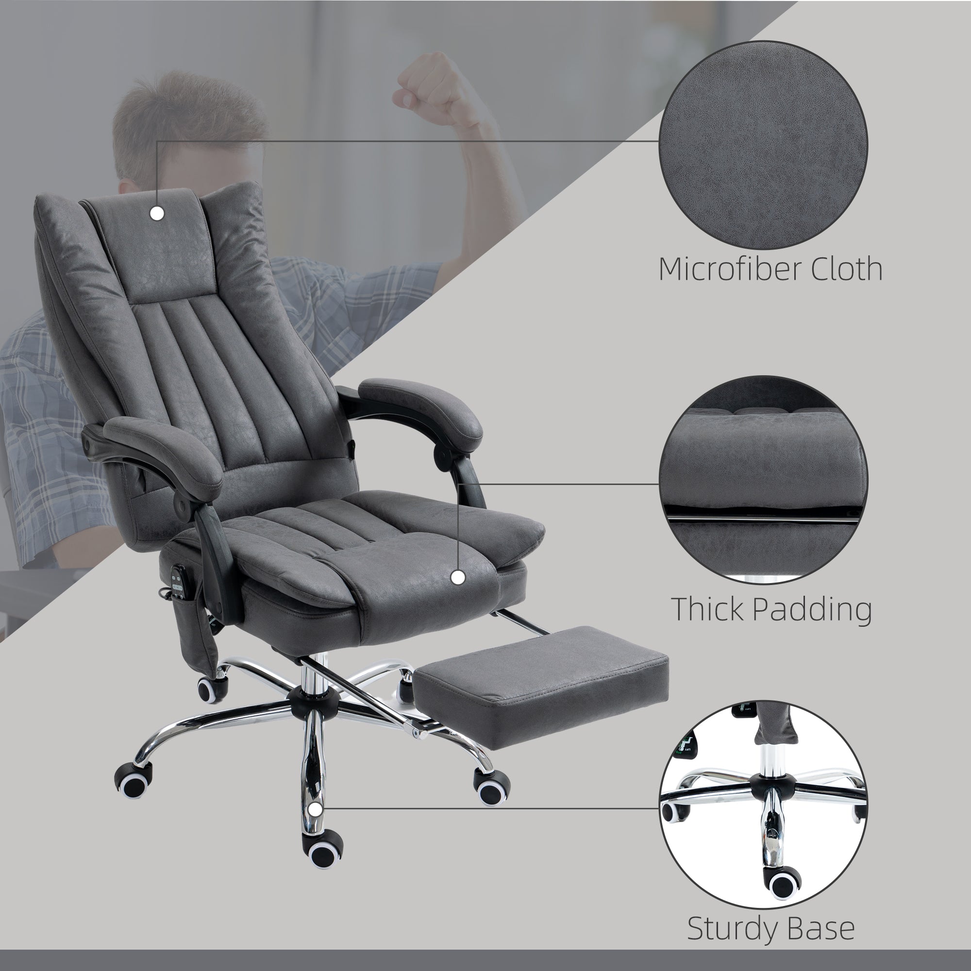 Massage Office Chair with 6 Points and Heat, Reclining Computer Chair with Adjustable Height and Footrest, Dark Blue
