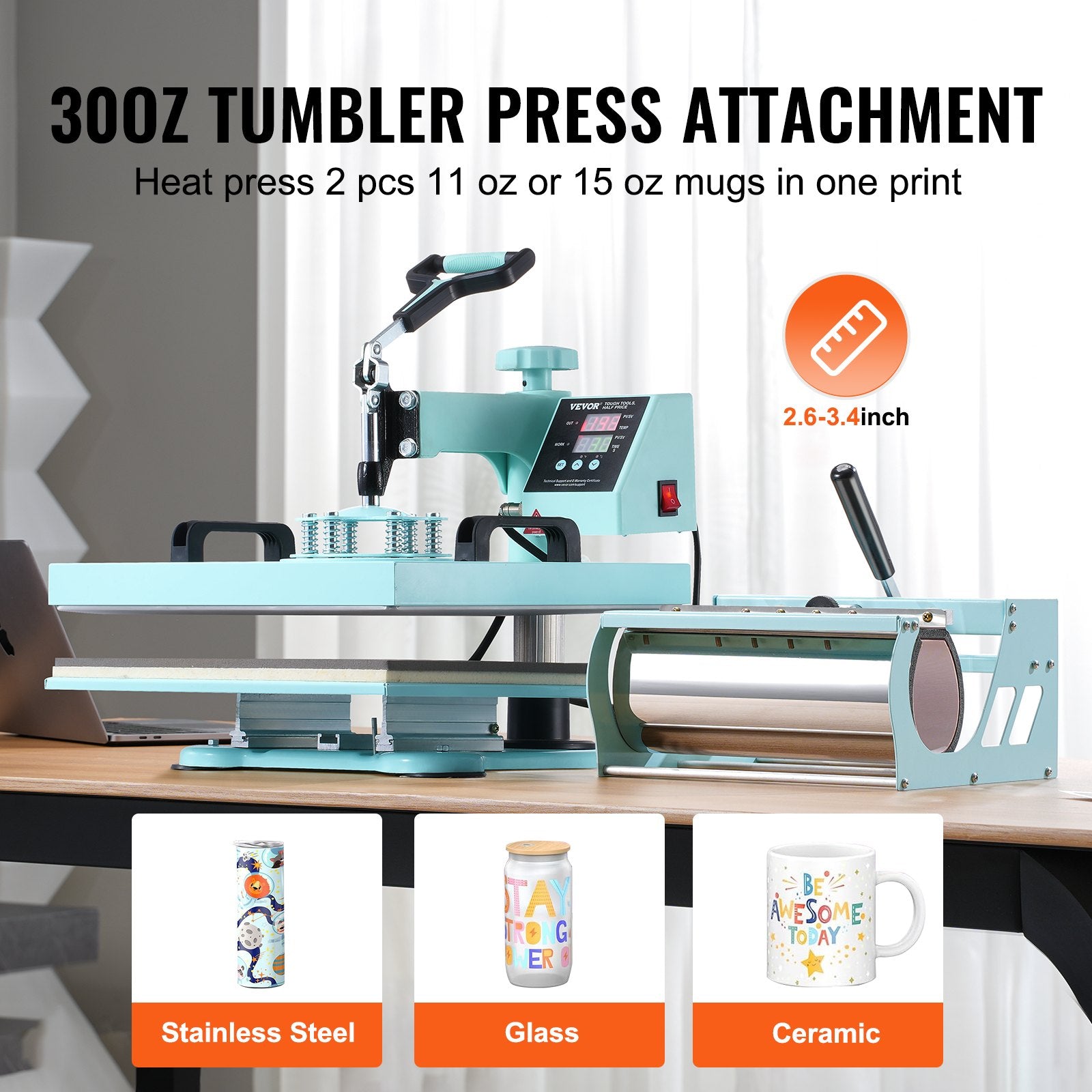 Heat Press Machine 15x15 In 8 In 1 With 30oz Tumbler Press T-Shirts Green