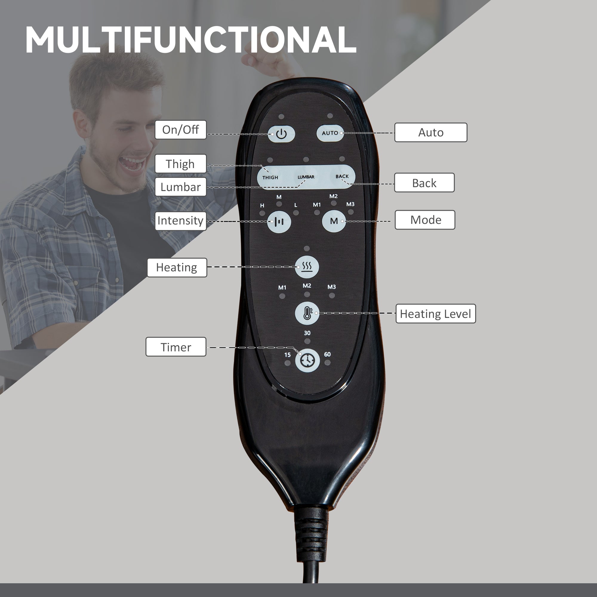 Massage Office Chair with 6 Points and Heat, Reclining Computer Chair with Adjustable Height and Footrest, Gray