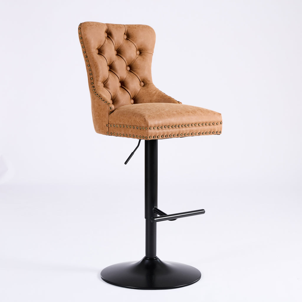 A&A Furniture,Aged And Retro PU Swivel Barstools Adjusatble Seat Height From 26-33 Inch, Modern Bar Stools With Backs Comfortable Tufted For Home Pub And Kitchen Island Orange,Set Of 2