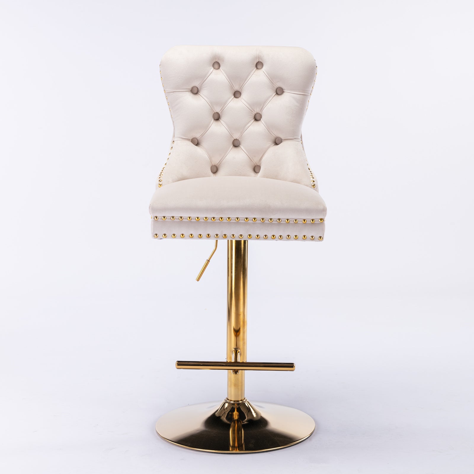 AA Furniture,Thick Golden Swivel Velvet Barstools Adjusatble Seat Height From 27-35 Inch, Modern Upholstered Bar Stools With Backs Comfortable Tufted For Home Pub And Kitchen Island Beige,Set Of 2