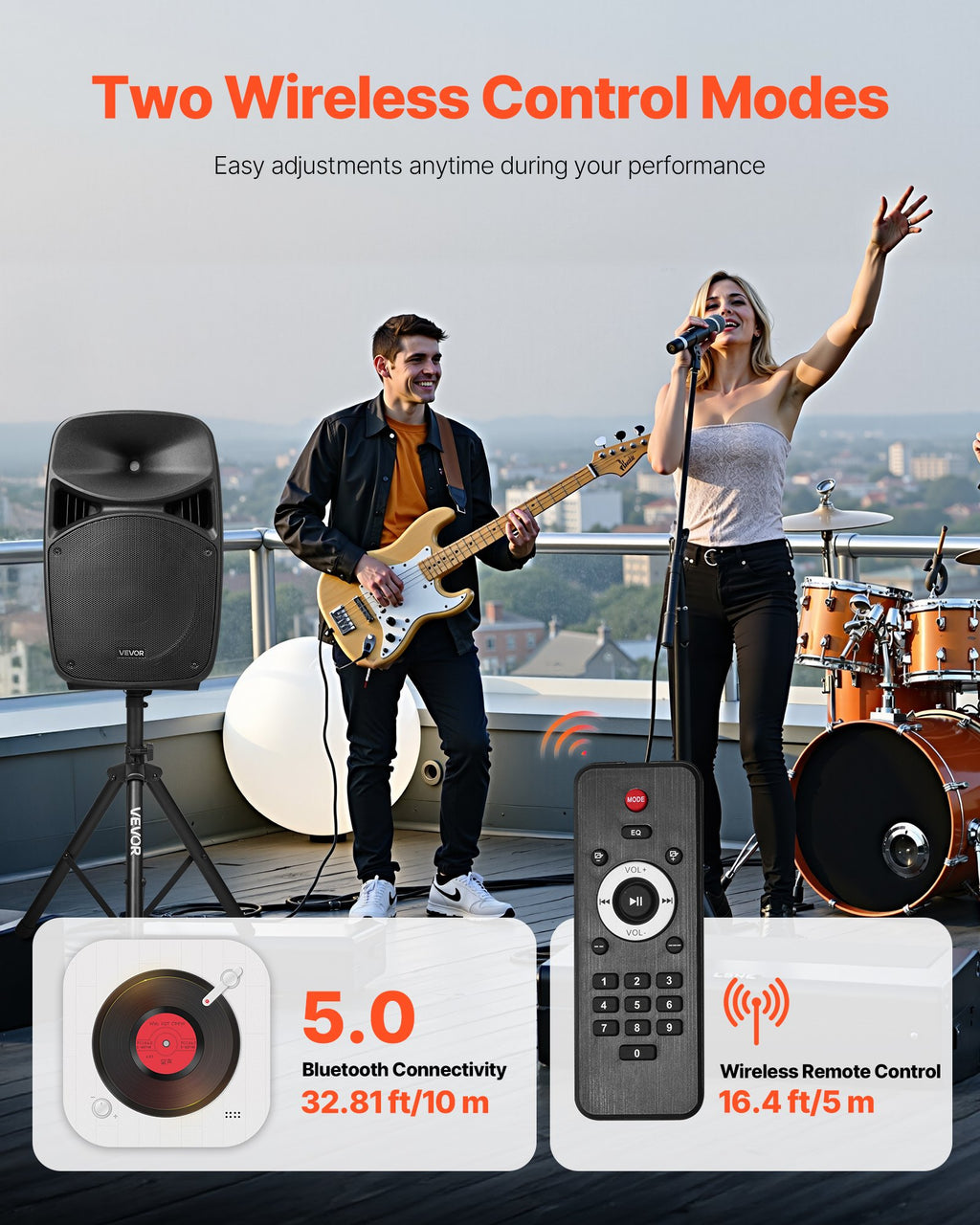 2 X 15 In Speakers Portable PA System 2000W Mixer Bluetooth Mic For DJ Party