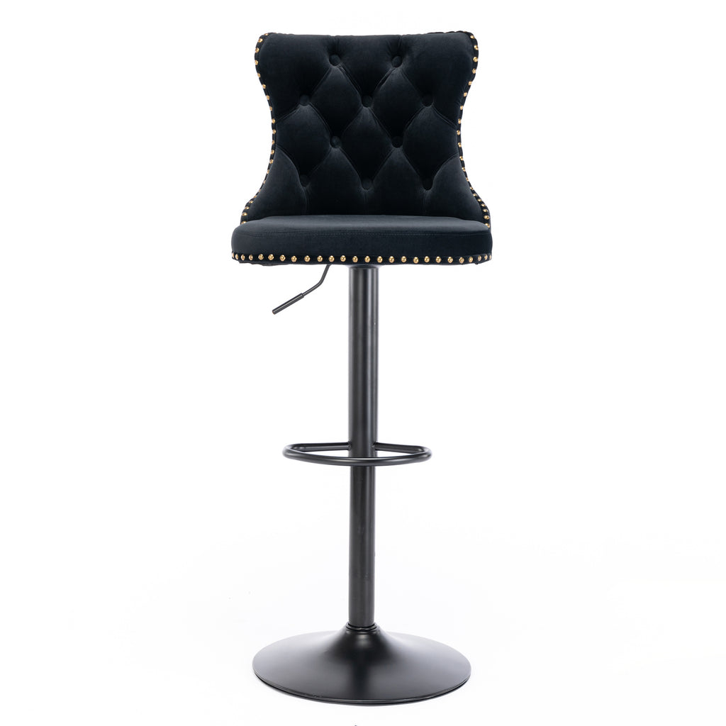 Swivel Velvet Barstools Adjusatble Seat Height From 25-33 Inch, Chrome Base Bar Stools With Backs Comfortable Tufted For Home Pub And Kitchen Island, Black,Set Of 2,AS1812BK
