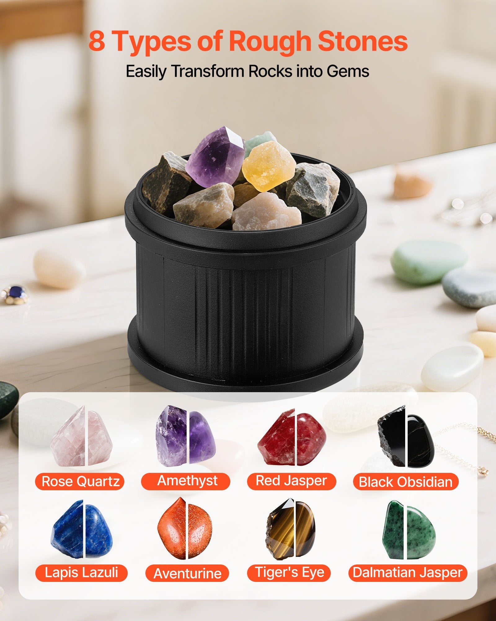 Rock Tumbler Kit, 3 Lbs Rock Polishing Kit, 4 Speed Settings 9-Day Polishing Timer Stone Polishing Kit, Rock Polisher With Rough Gemstones And Polishing Grits, Rock Polisher For Adults Kids