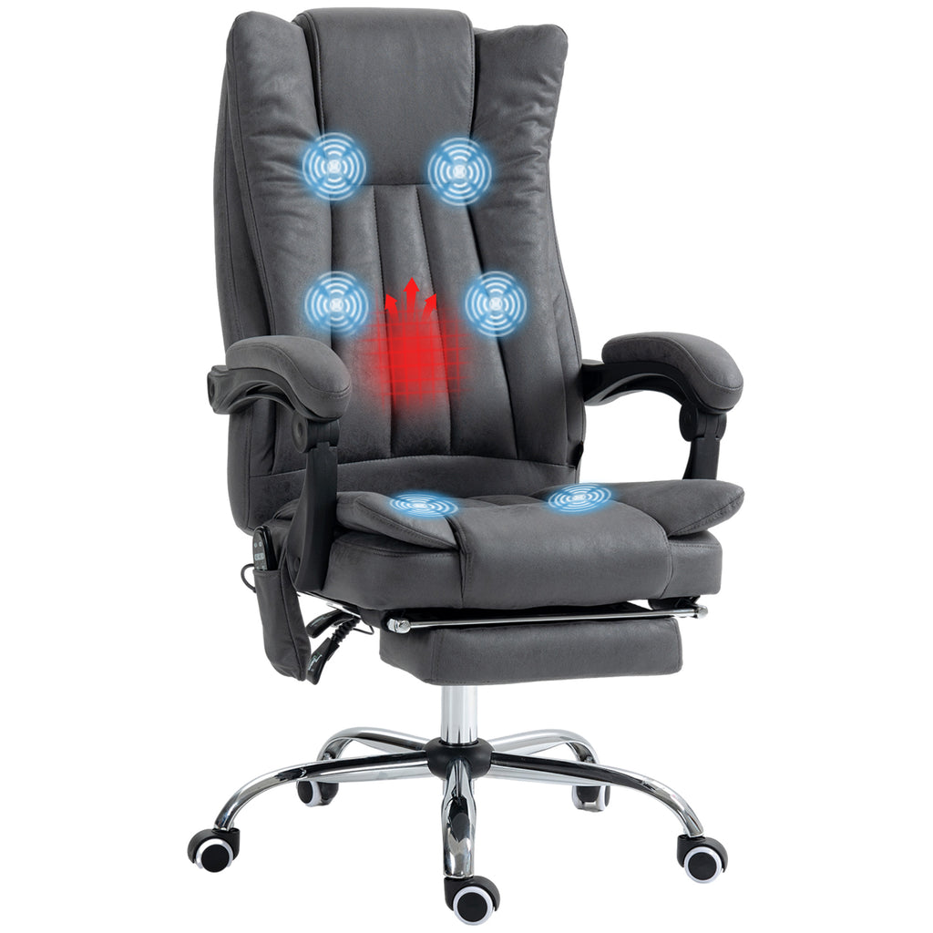 Massage Office Chair with 6 Points and Heat, Reclining Computer Chair with Adjustable Height and Footrest, Dark Blue