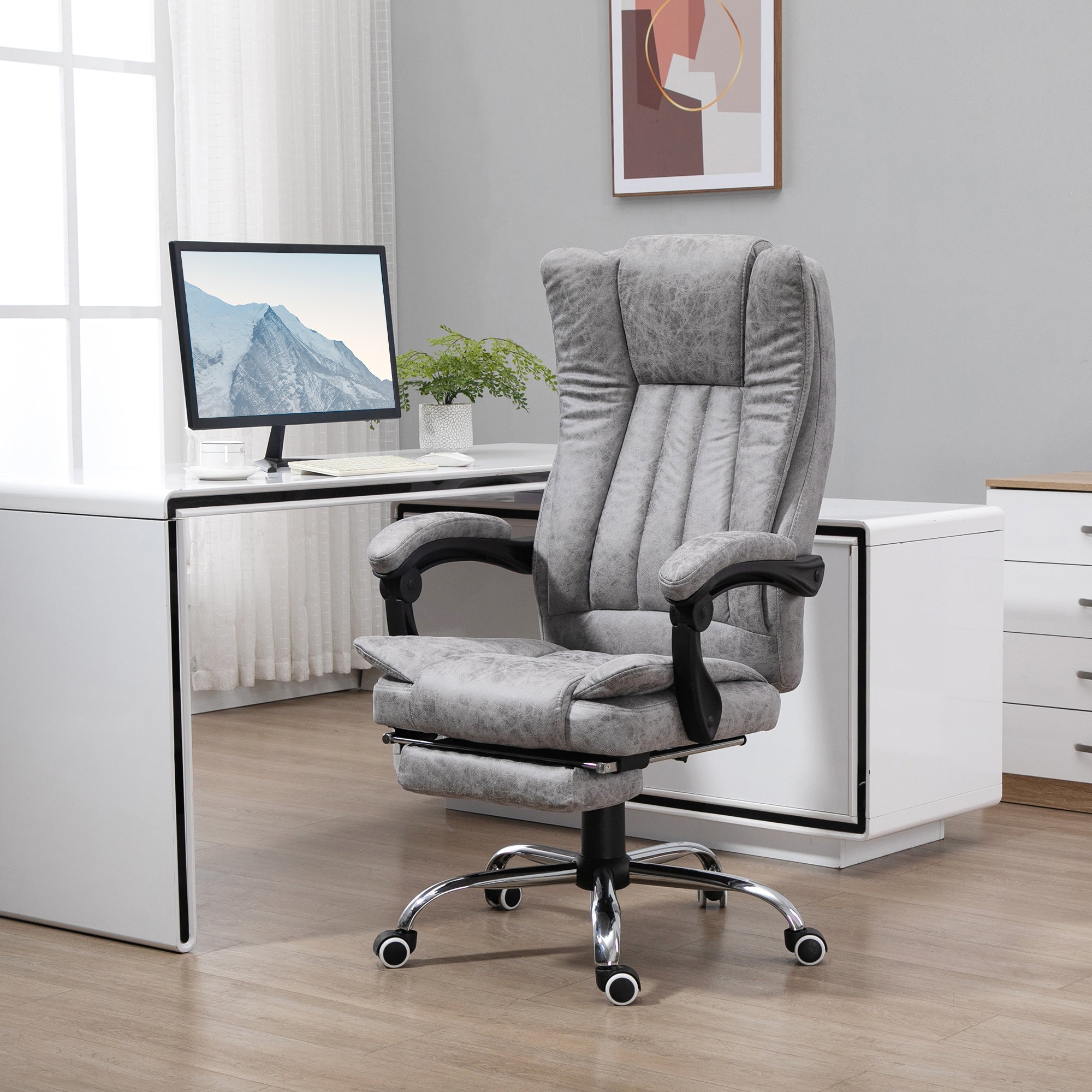 Massage Office Chair with 6 Points and Heat, Reclining Computer Chair with Adjustable Height and Footrest, Gray