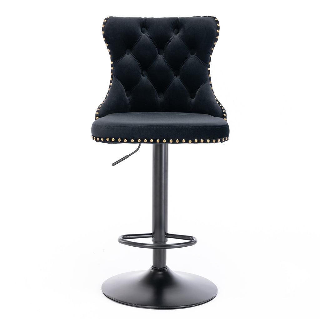Swivel Velvet Barstools Adjusatble Seat Height From 25-33 Inch, Chrome Base Bar Stools With Backs Comfortable Tufted For Home Pub And Kitchen Island, Black,Set Of 2,AS1812BK