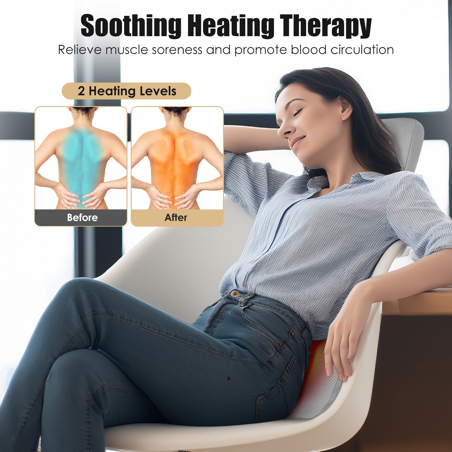 1 Set Full Back Massager With Rolling Kneading Nodes Soothing Heating 3D Deep Tissue Shiatsu Chair Massage Pad For Lumbar Upper Lower Back Gift For Women Men