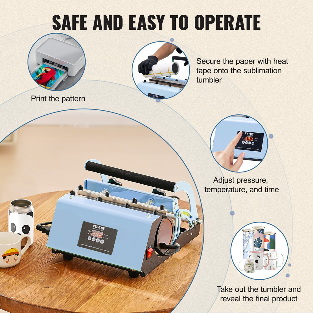 Tumbler Heat Press Machine, 11-30oz Mug Press, Heat Up Fast And Even, Tumbler Press With Sublimation Paper, Tape And Gloves, Temp And Time Setting, For Sublimation Tumblers, Cups, Mugs, Blue
