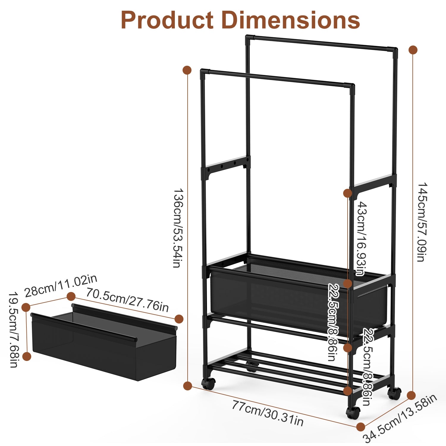 1Pc Double Rods Garment Rack With Storage Bag Portable Clothing Rack With Shelves Lockable Wheels Small Portable Closet Storage Bag Height Adjustable