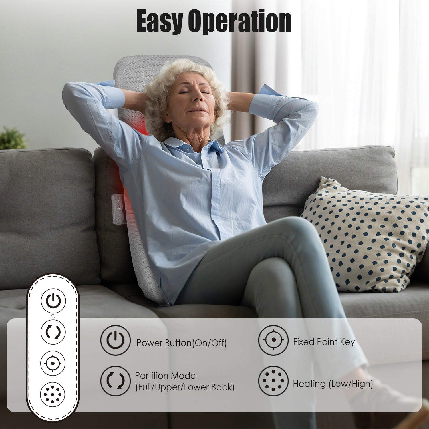 1 Set Full Back Massager With Rolling Kneading Nodes Soothing Heating 3D Deep Tissue Shiatsu Chair Massage Pad For Lumbar Upper Lower Back Gift For Women Men