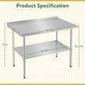 Stainless Steel Prep Table With Adjustable Undershelf And Galvanized Legs, Heavy-Duty Commercial Work Table For Kitchen, Home, Restaurant, And Hotel Use