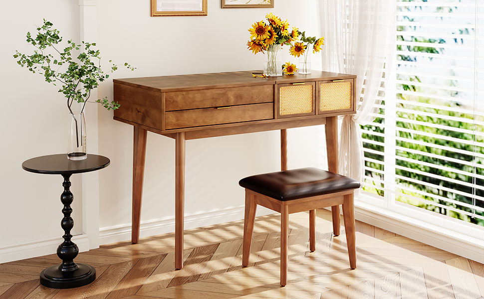 43.3 Inches, Classic Wooden Makeup Vanity Set