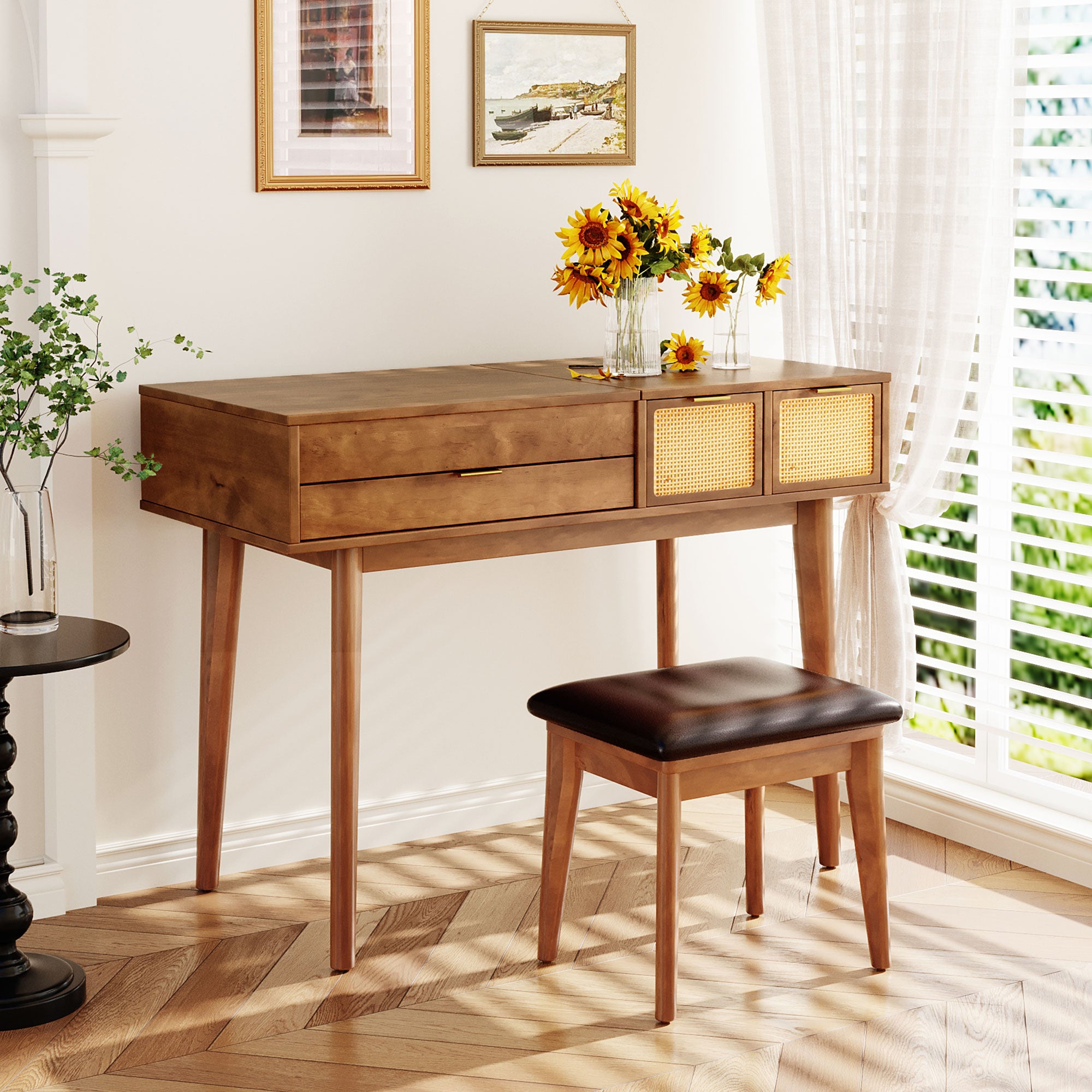 43.3 Inches, Classic Wooden Makeup Vanity Set