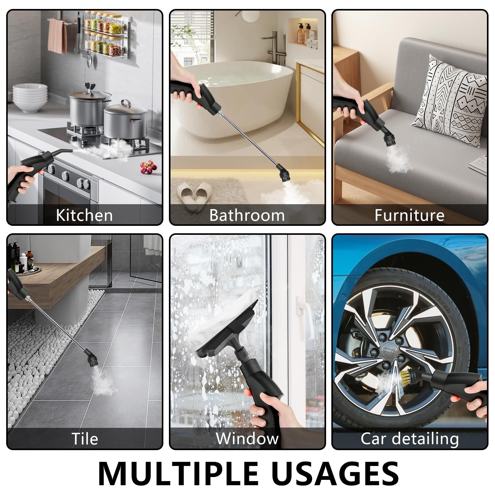 Handheld Steam Cleaner, Steamer For Cleaning, 2500W Pressurized Steam Cleaner With 1.2L Water Tank And 12 Attachments, Portable Steamer Cleaner For Home Car Kitchen Bathroom Furniture Tile Grout