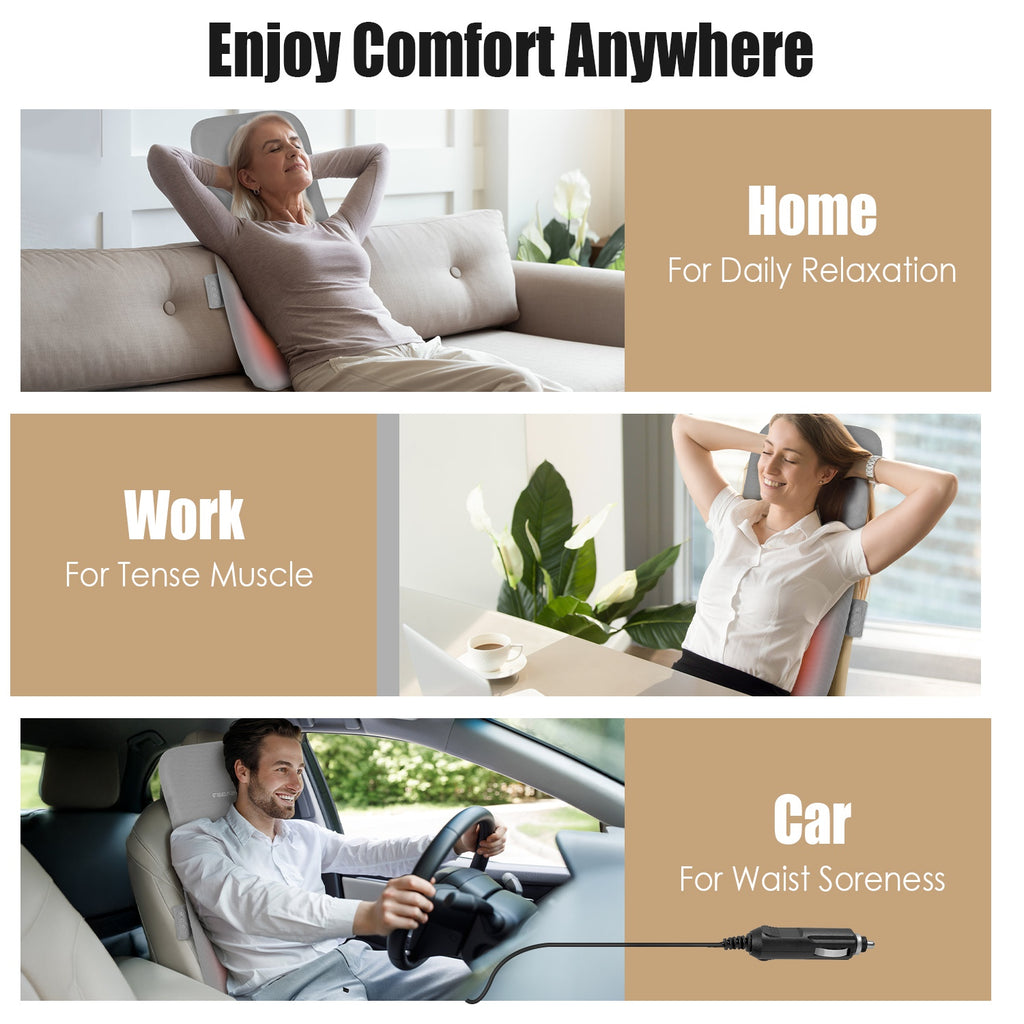 1 Set Full Back Massager With Rolling Kneading Nodes Soothing Heating 3D Deep Tissue Shiatsu Chair Massage Pad For Lumbar Upper Lower Back Gift For Women Men