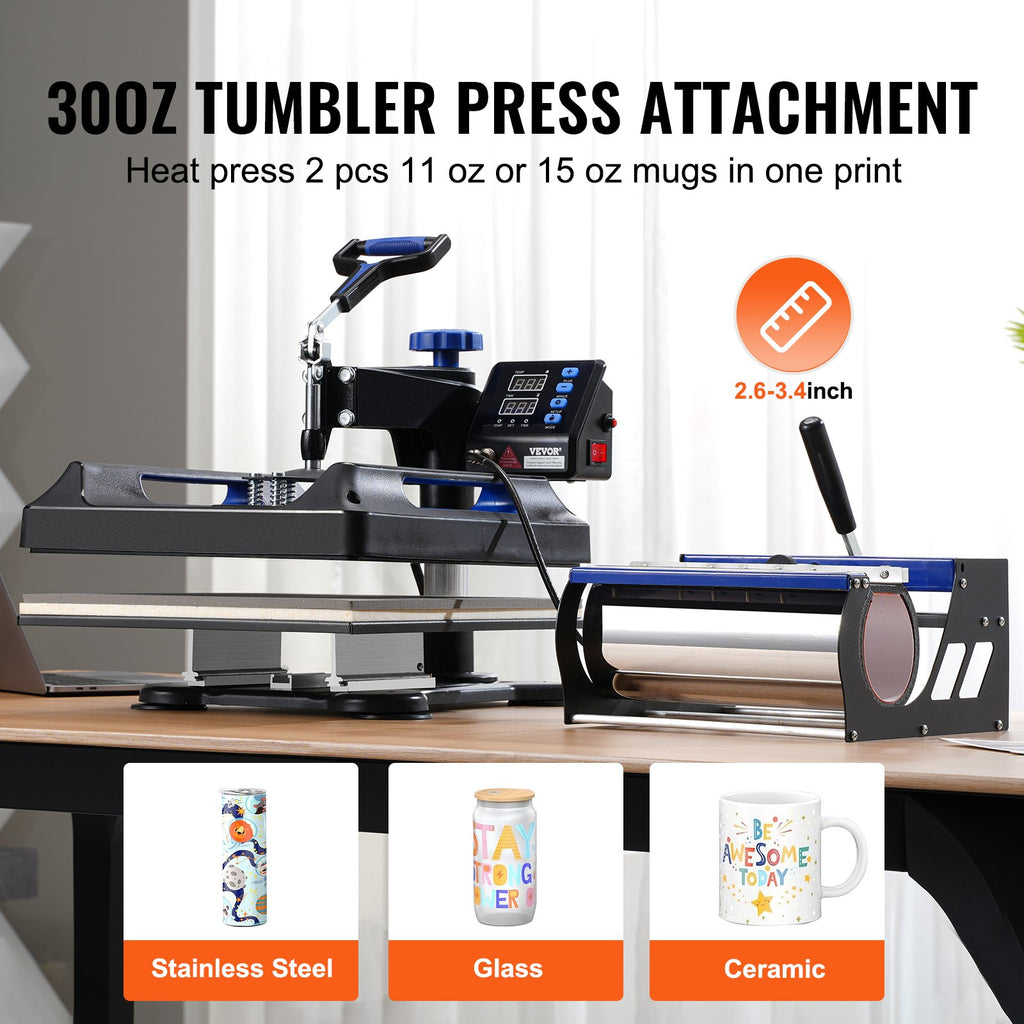 8 In 1 Heat Press Machine 15x15 In 30oz Tumbler Press T-Shirts Black Blue