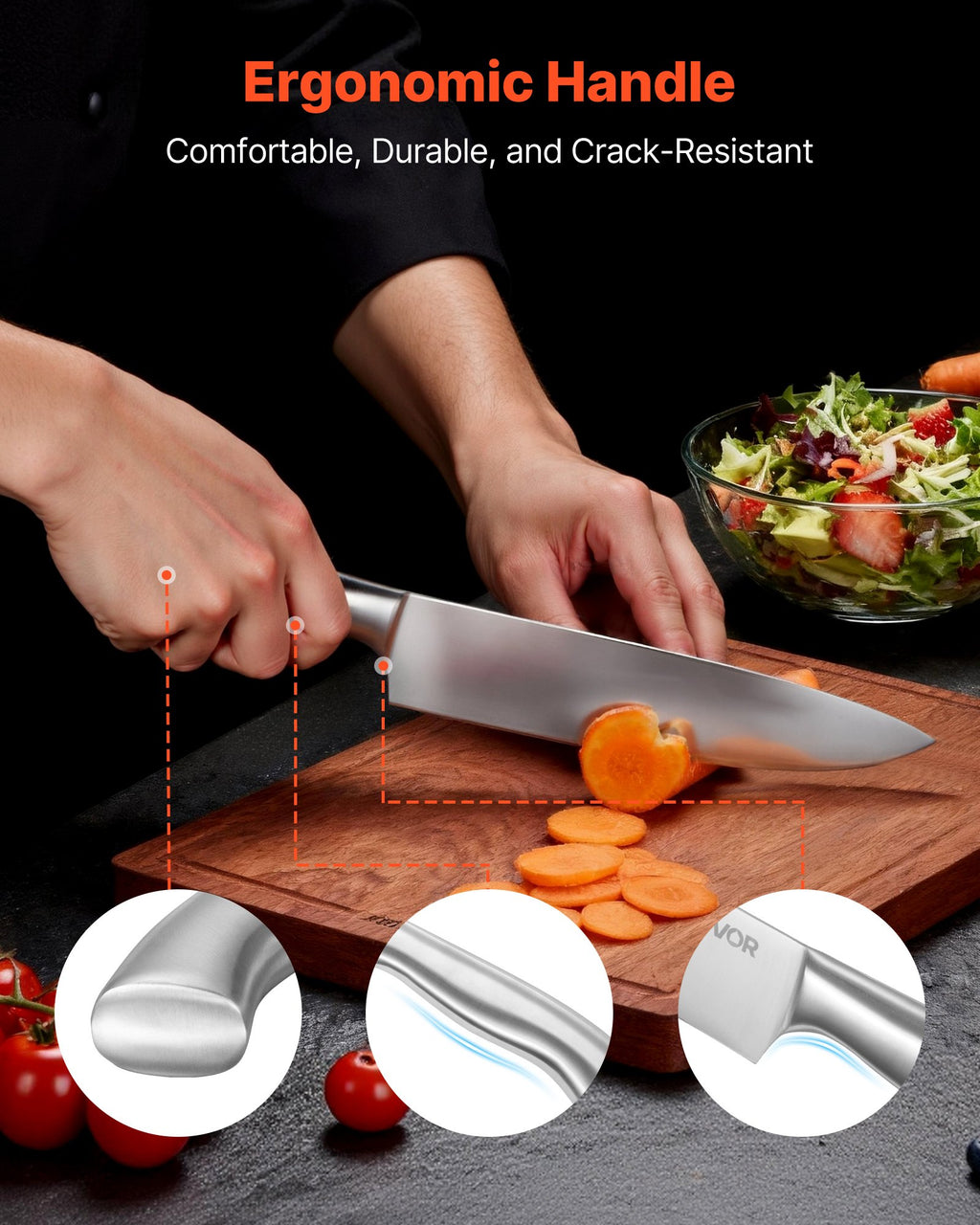 Kitchen Knife Set With Block And Sharpener, 15 Piece German High Carbon Stainless Steel  Sharp Knife Set, Kitchen Cutlery With Ergonomic Handle, Sharpening Rod And Wooden Block, For Home Cooks