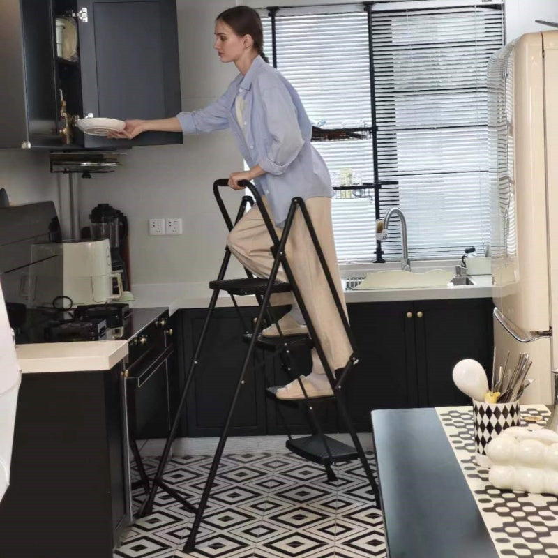 Four Step Ladder, Lightweight Folding Four Step Stool, Wide Anti Slip Pedal And Safety Handle, Sturdy Steel Ladder, Multi-purpose Step Ladder, Suitable For Home, Kitchen, And Office Elevators