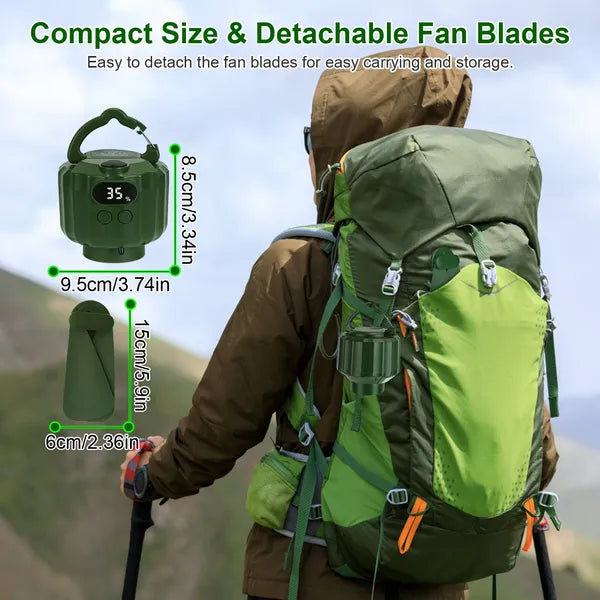 Portable Camping Ceiling LED Fan 10400mAh USB Battery Powered Hanging Tent Lantern Fan Power Bank With 3 Fan Speed 3 Light Brightness Smart Timer Display Remote Control