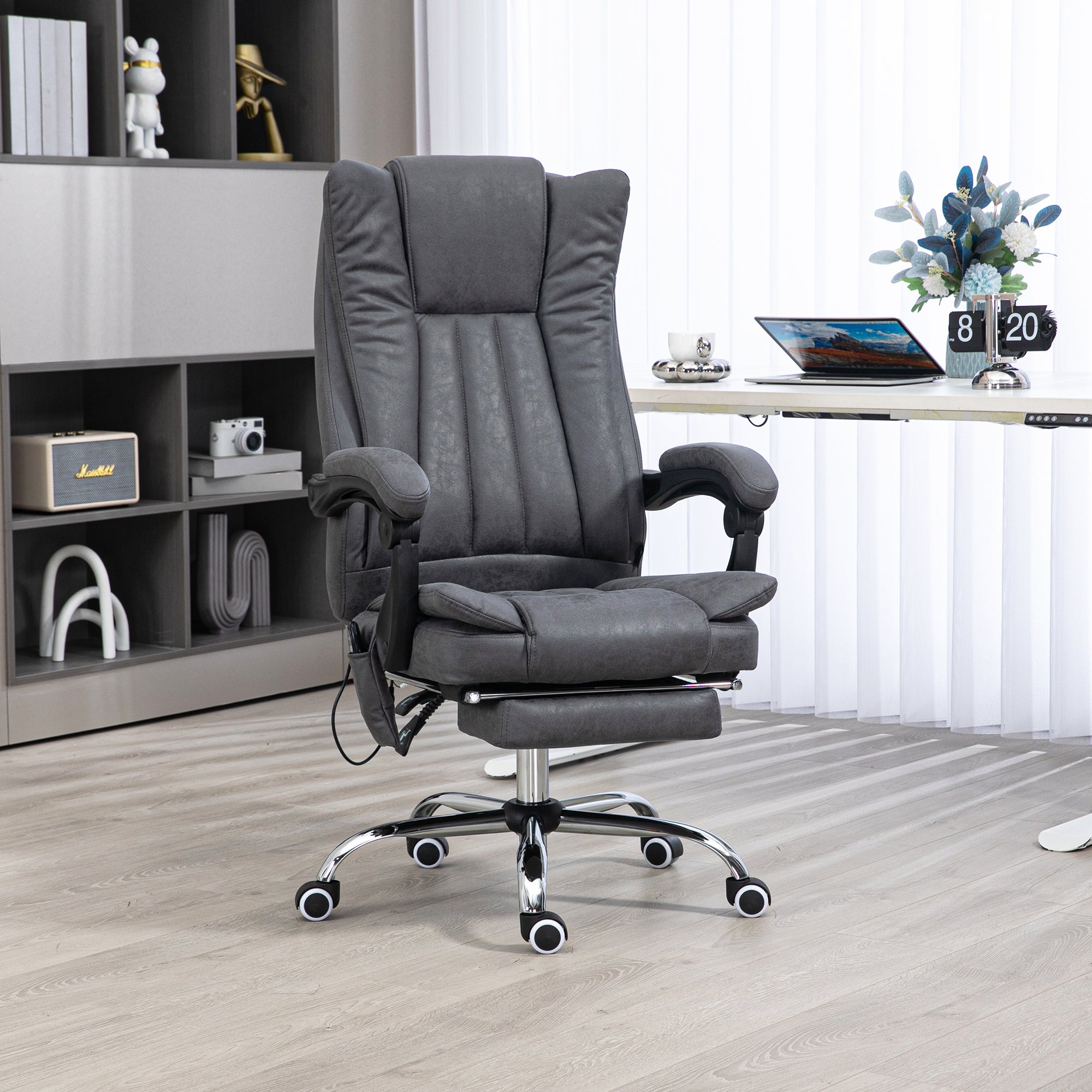 Massage Office Chair with 6 Points and Heat, Reclining Computer Chair with Adjustable Height and Footrest, Dark Blue