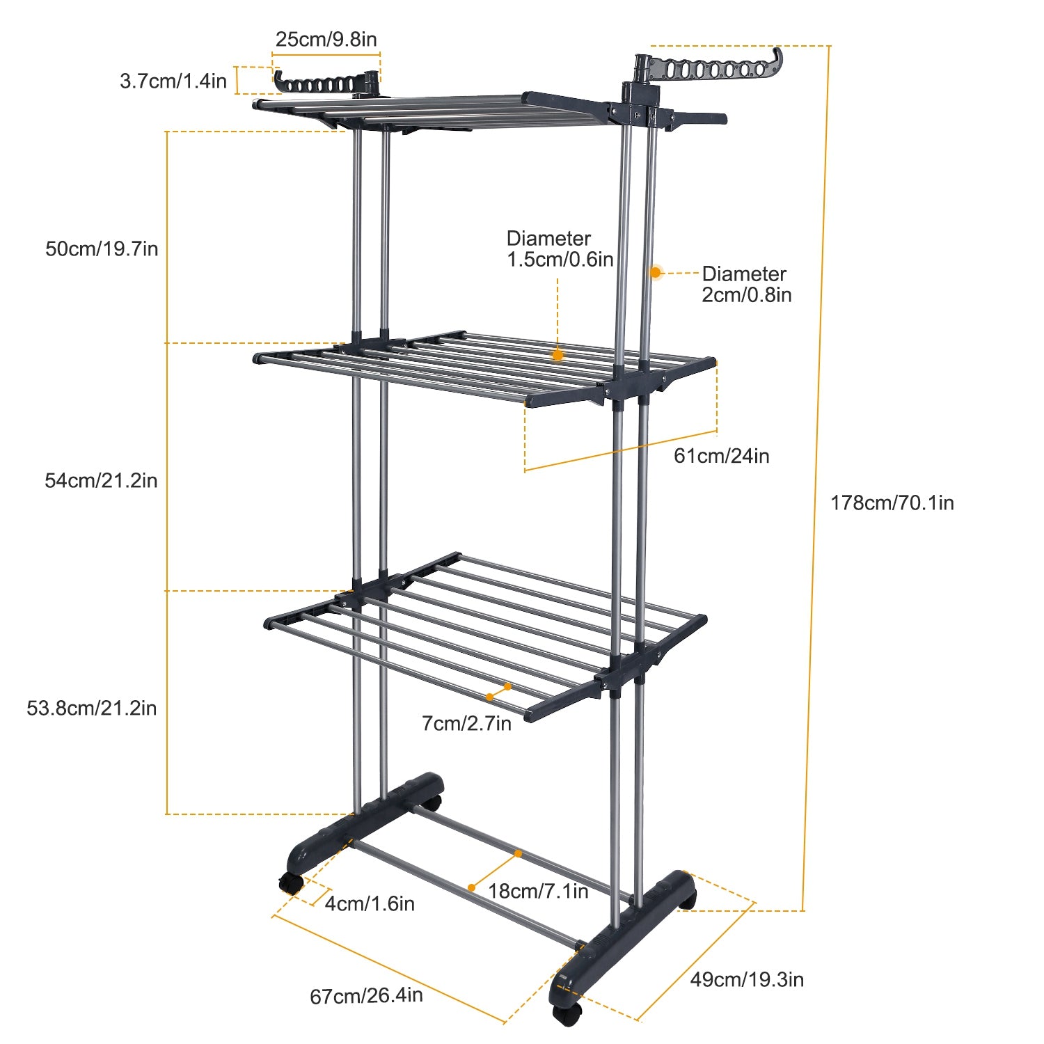 1Pc Clothes Drying Rack Rolling Collapsible Laundry Dryer Hanger Stand Rail Shelve Wardrobe Clothing Drying Racks With Dual Side Wings