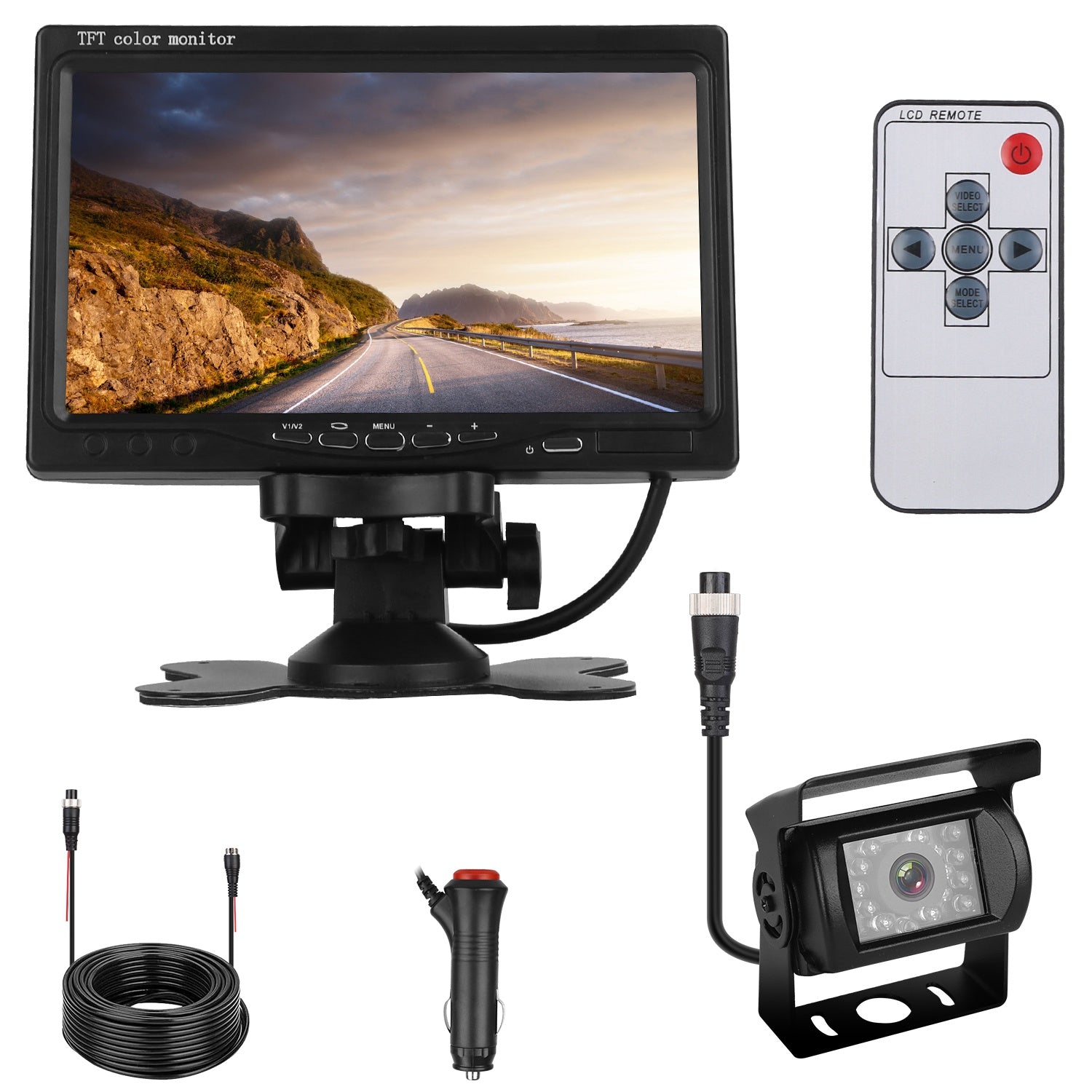 1Pc 7In Screen Backup Camera System Vehicle Rear View Monitor Kit IP67 Waterproof Car Parking Reverse System With Night Vision For Car Trunk Van SUV