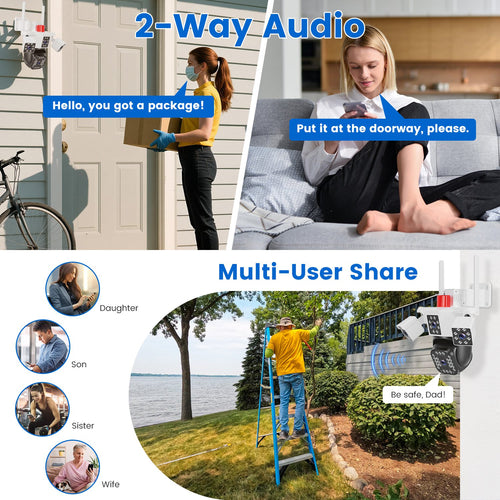 1080P HD 4-Lens Security Camera 360 Degree View WiFi Pan & Tilt Surveillance Camera With Full Color Night Vision Auto Motion Tracking 2-Way Audio Spotlights IP66 Waterproof Max 128G Not Included