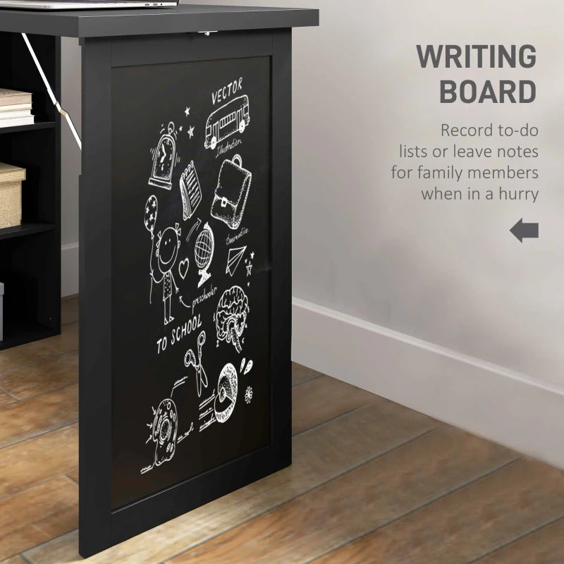 Old-out Convertible Home Office Desk, Wall Mount Computer Desk With Blackboard And Side Shelf, Black