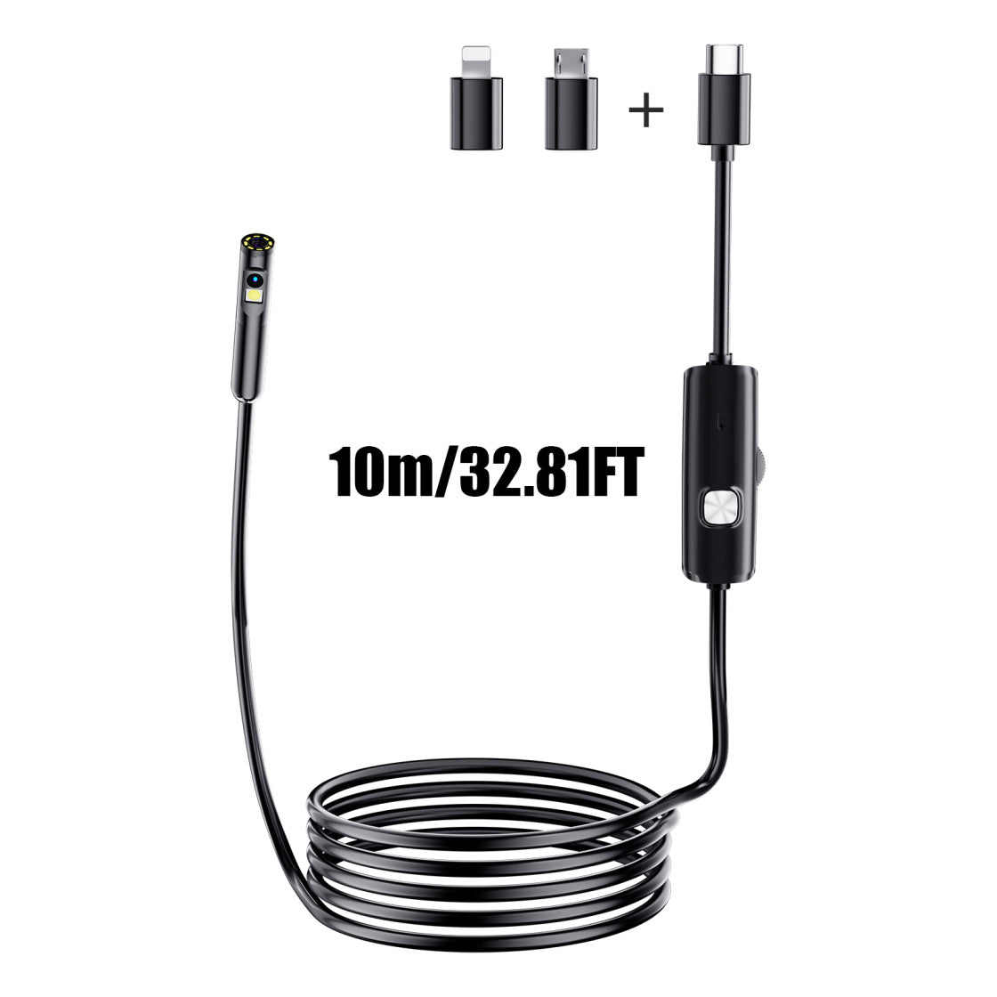 Lighted Endoscope Dual Camera, 1920P HD Endoscope Tool With 8 Adjustable LED Lights, Endoscope With Semi-Rigid Snake Camera, Waterproof 8mm Wide-Angle Inspection Camera,