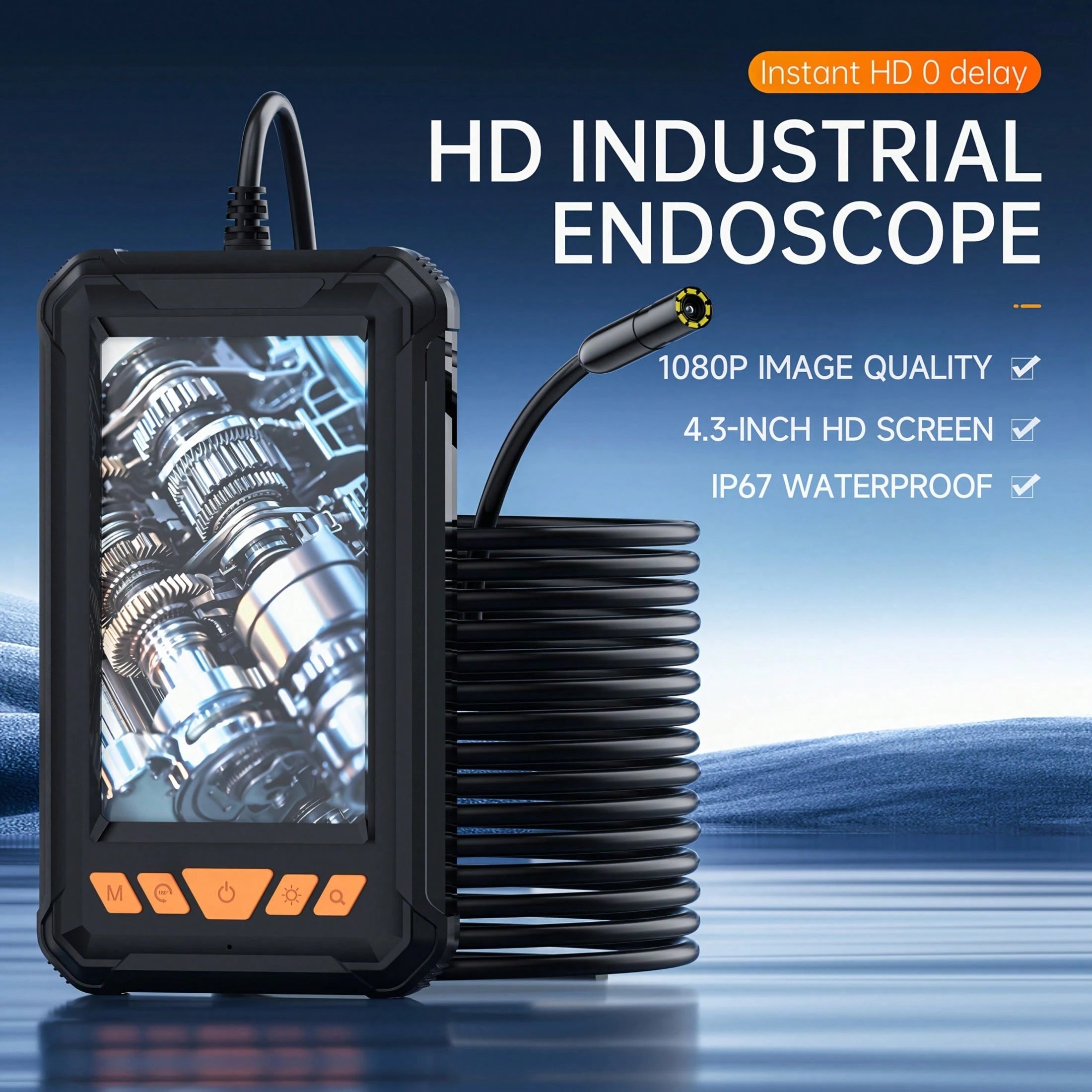 Handheld Industrial Endoscope Camera With 4.3 Inch IPS Screen IP67 HD Inspection Borescope 8 Adjustble LED - 1080P HD Borescope, - Portable Inspection Camera With Semi-Rigid Cord & Probe For, Plumbin