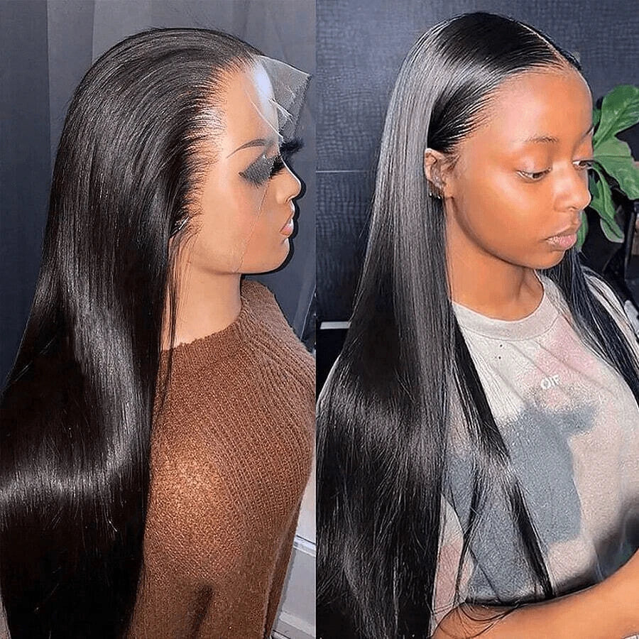 Human Hair Lace Front Wig Synthetic Headband Wig 1B Black Natural Long Straight Wigs