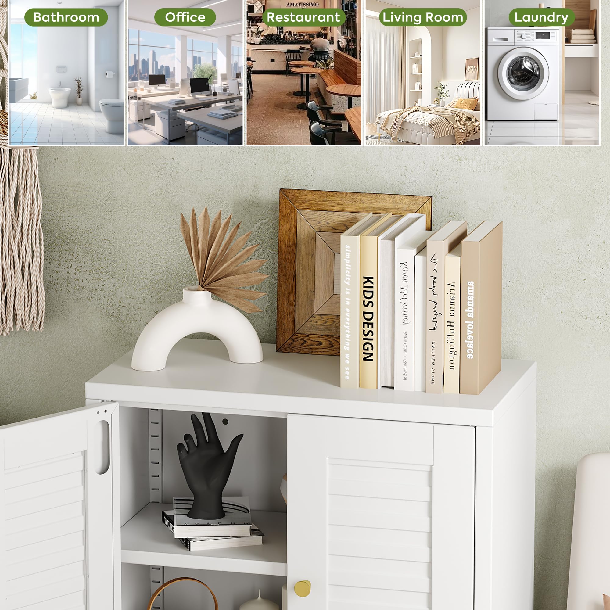 46inch H Metal Small Bathroom Storage Cabinet With 4 Doors And Adjustable Shelves, Pantry Cabinet For Home, Kitchen, Assembly Required, White
