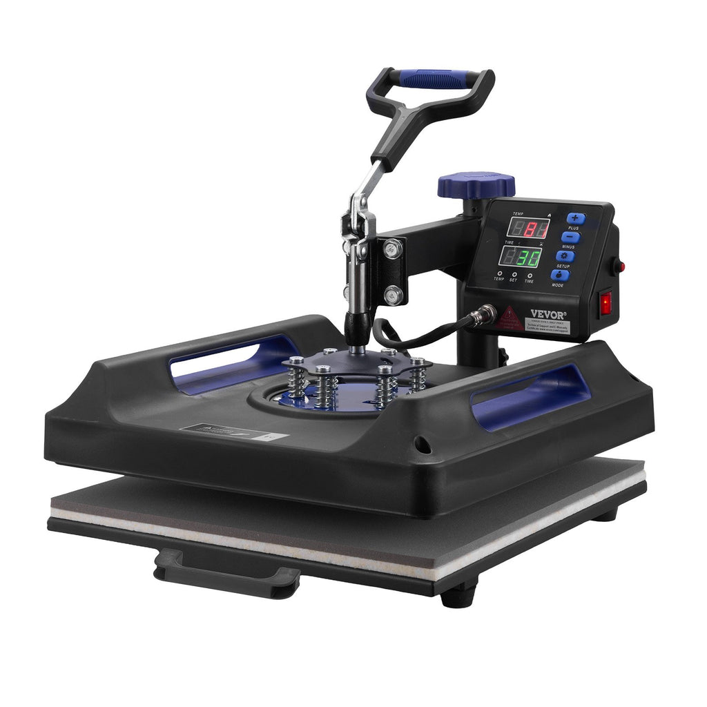Heat Press Machine, 15 X 15 Inch, 5 In 1 Heat Transfer Machine With 30 Oz Tumbler Press, 360° Swing Away Digital T-Shirt Pressing, Teflon Coating, For T-Shirts/Mugs/Hats/Plates, Black+Blue