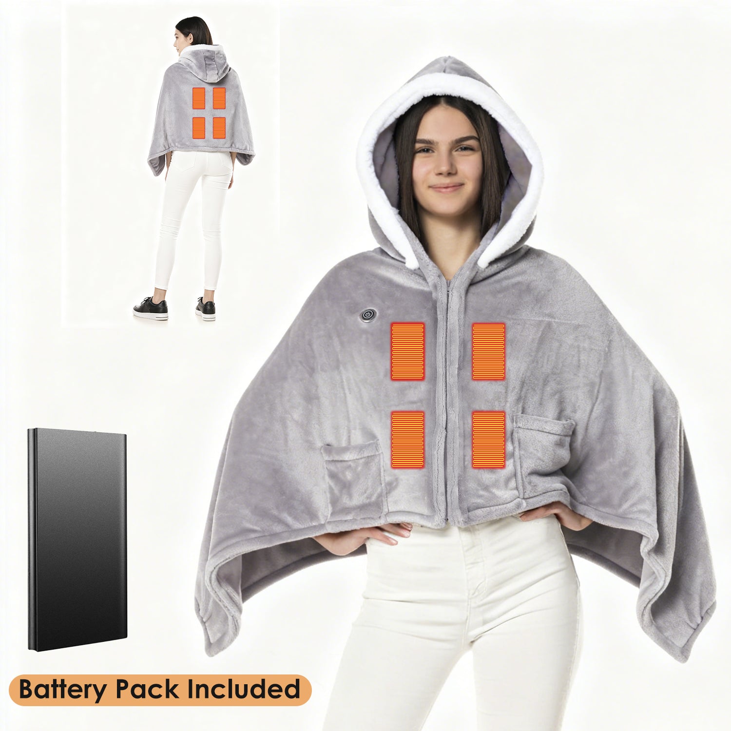 Wearable Heated Throw Blanket With 20000mah Battery Pack Double Sided Flannel Portable Electric Heating Hoodie For Women Men Machine Washable 3 Heating Levels Battery Operated