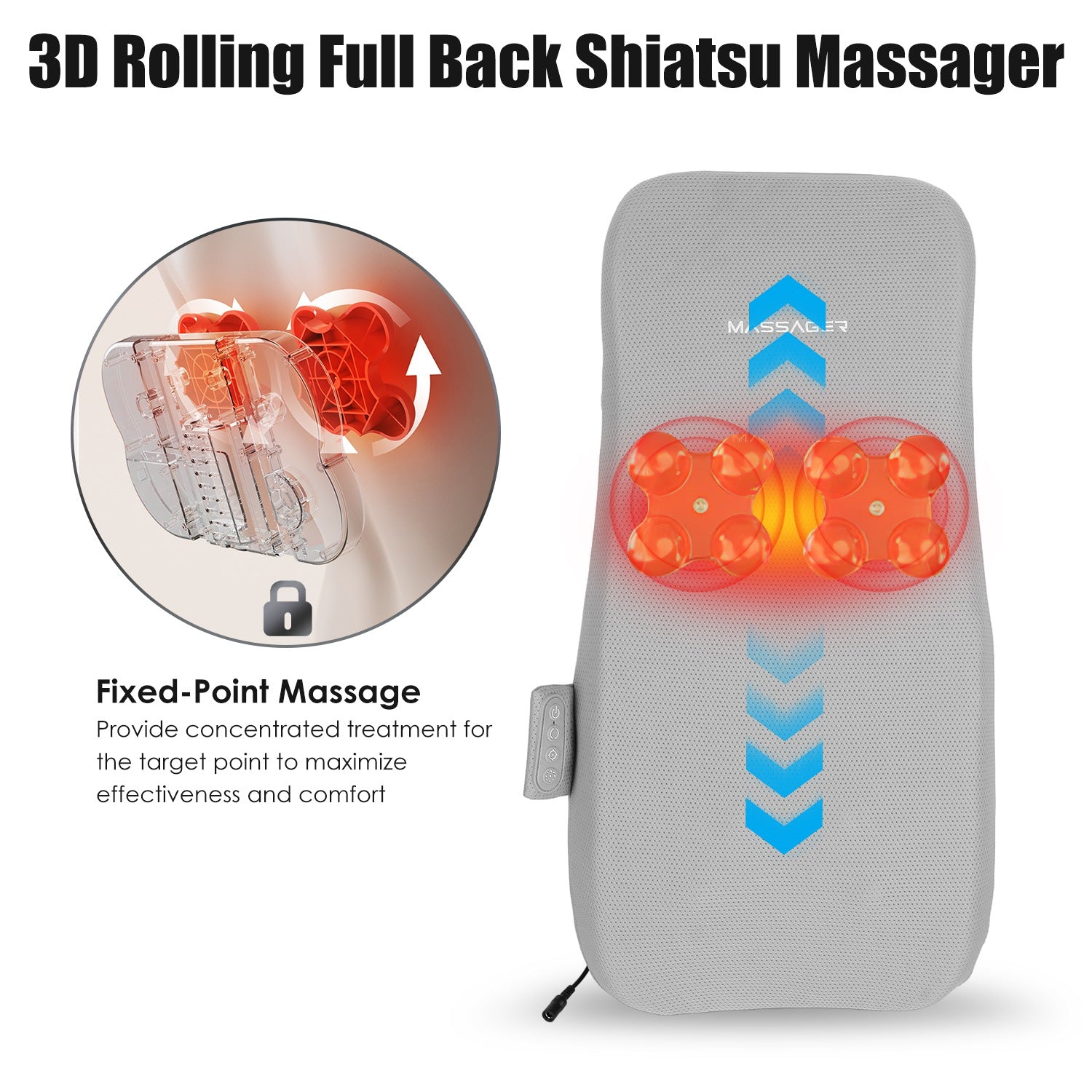 1 Set Full Back Massager With Rolling Kneading Nodes Soothing Heating 3D Deep Tissue Shiatsu Chair Massage Pad For Lumbar Upper Lower Back Gift For Women Men