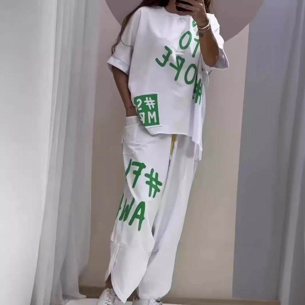 Spring And Summer European And American Women's Clothing Casual Top Two-piece Pants Women's Clothing