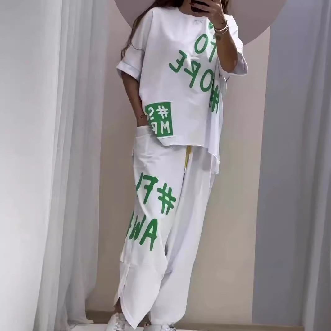 Spring And Summer European And American Women's Clothing Casual Top Two-piece Pants Women's Clothing