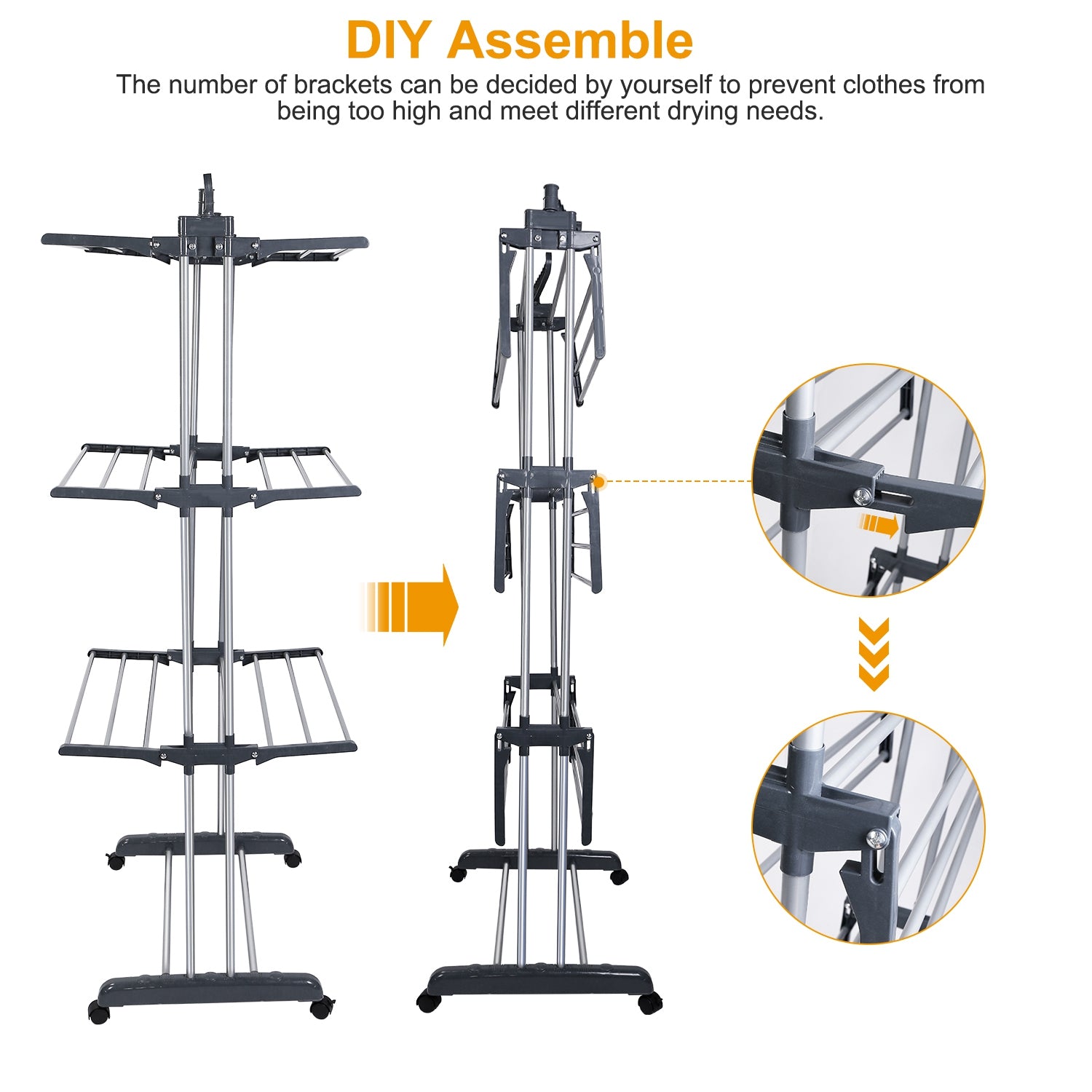 1Pc Clothes Drying Rack Rolling Collapsible Laundry Dryer Hanger Stand Rail Shelve Wardrobe Clothing Drying Racks With Dual Side Wings