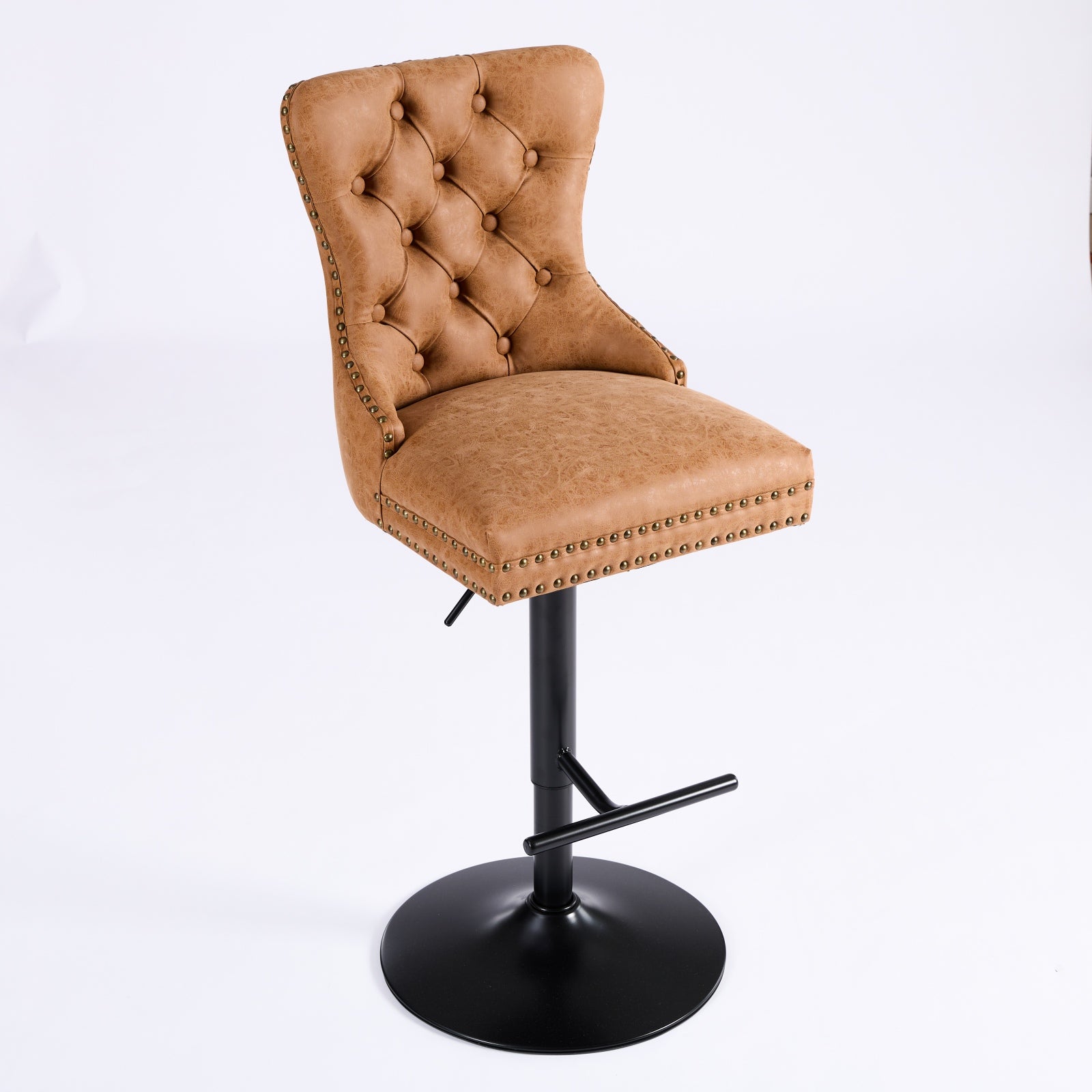 A&A Furniture,Aged And Retro PU Swivel Barstools Adjusatble Seat Height From 26-33 Inch, Modern Bar Stools With Backs Comfortable Tufted For Home Pub And Kitchen Island Orange,Set Of 2