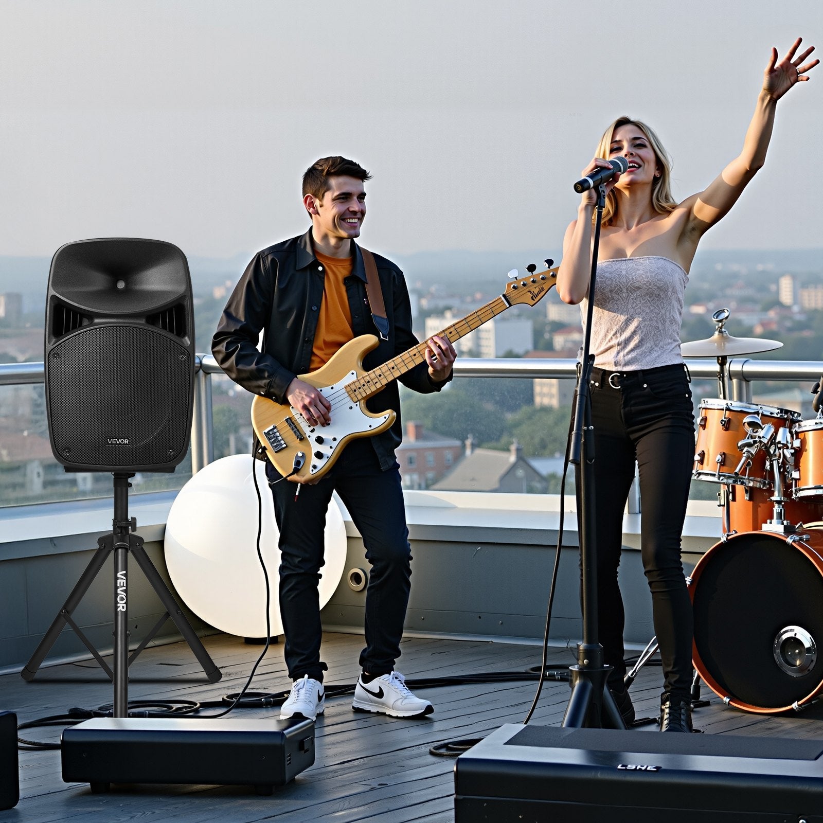 2 X 15 In Speakers Portable PA System 2000W Mixer Bluetooth Mic For DJ Party