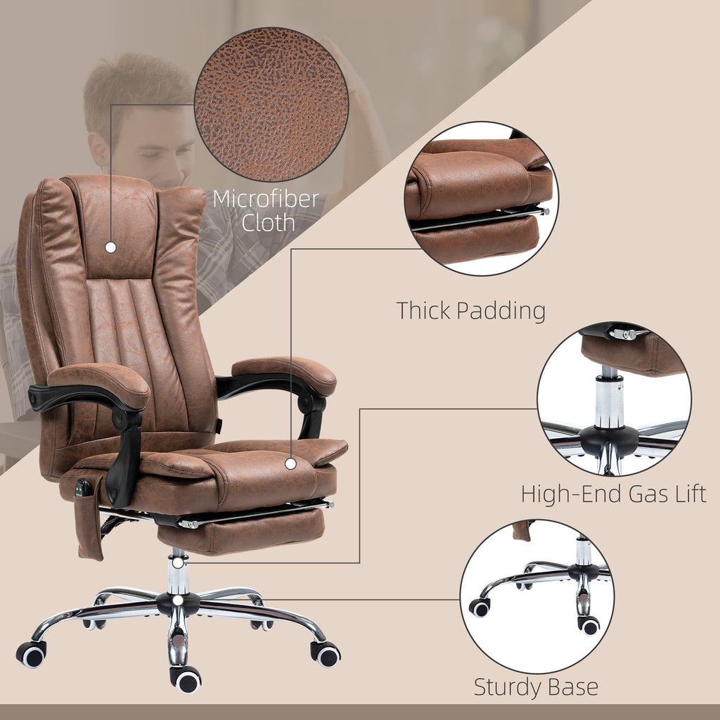 Massage Office Chair with 6 Points and Heat, Reclining Computer Chair with Adjustable Height and Footrest, Brown