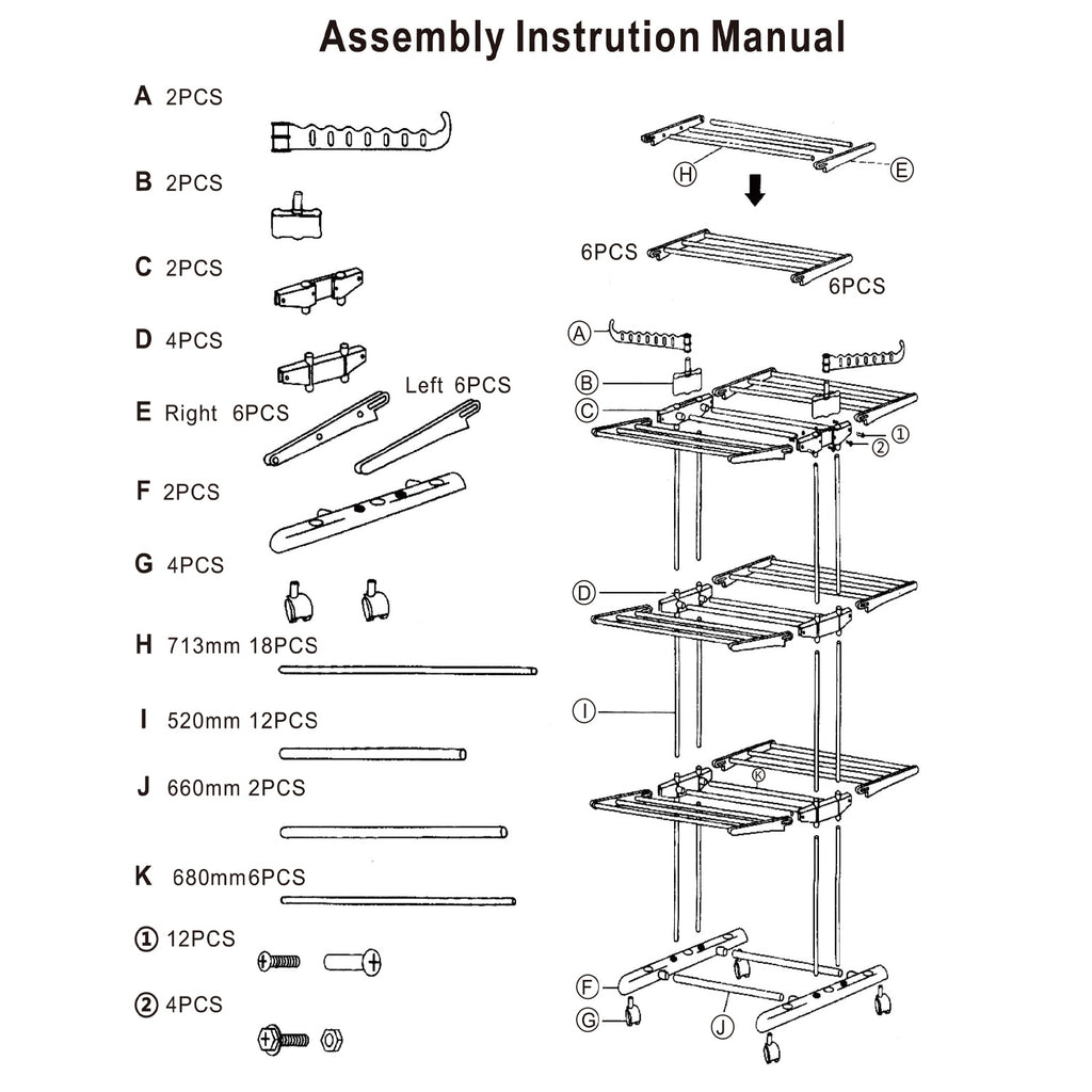 1Pc Clothes Drying Rack Rolling Collapsible Laundry Dryer Hanger Stand Rail Shelve Wardrobe Clothing Drying Racks With Dual Side Wings